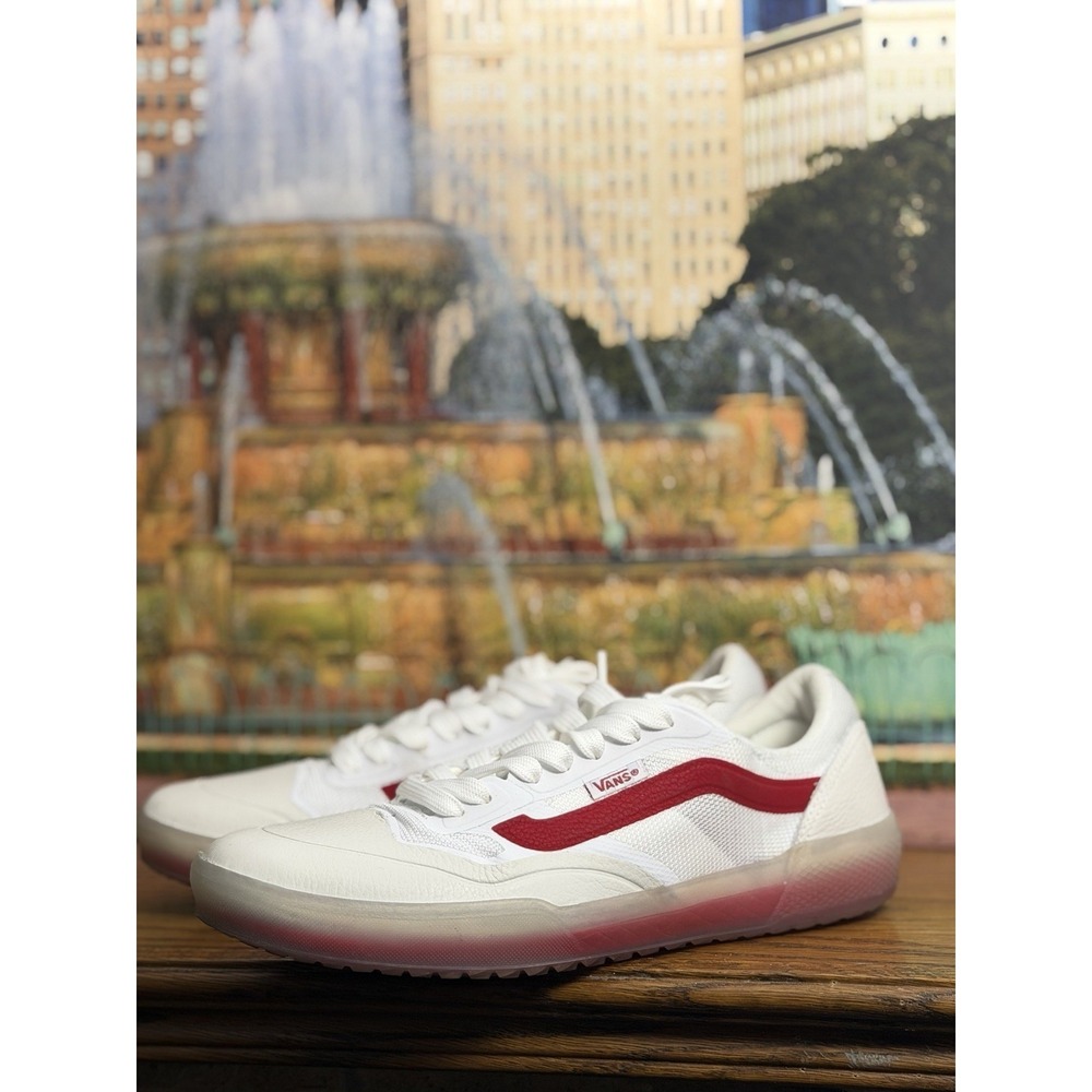 Vans Ave Pro Sport Leather Skate Shoes Mens Size 6 Womens Sz 7 White Chili Red
